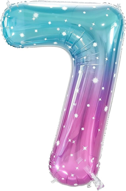 Number 7 Foil Balloon with Crown, 40-Inch Gradient | Gradient star print number by GifloonOfficial