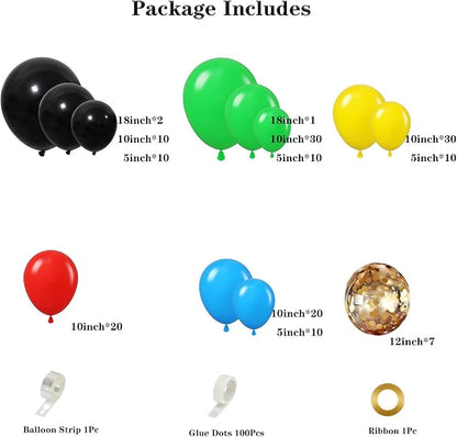 160Pcs Red Blue Yellow Green Black Balloon Garland Arch Kit | Latex Balloons - Image 2
