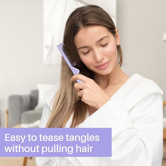 RHOS Brand Hair Comb, Double Head Folding Travel Hair Brush - Mini Pocket Size Comb for Women and Girls, Detangling Hair Comb for Purse, Bags, All Hair Types (Purple)