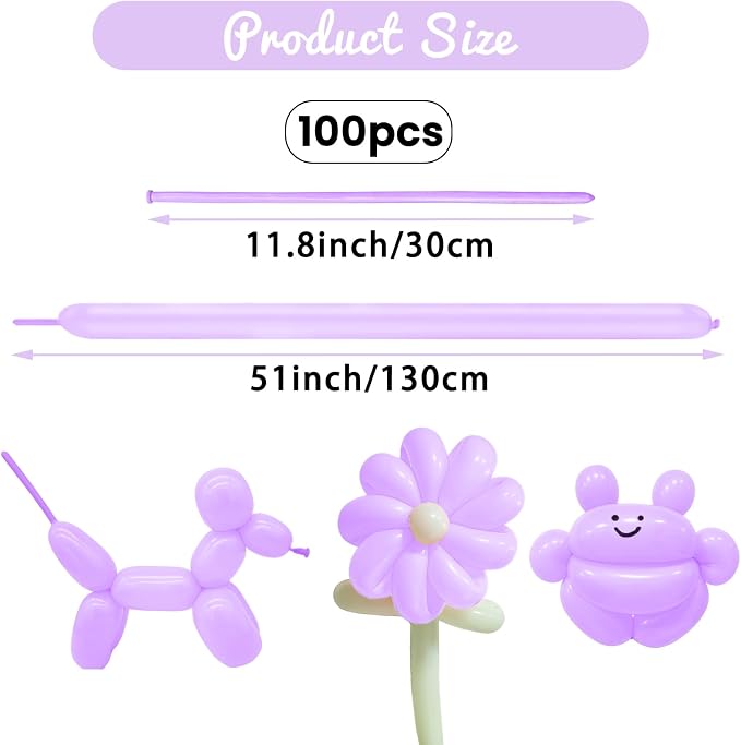100Pcs Pastel Purple 260 Balloons, Long Balloon - Image 2