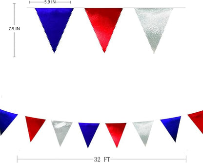 Red Blue Silver Party Decorations Metallic Fabric Triangle Pennant Banner Flag - Image 2