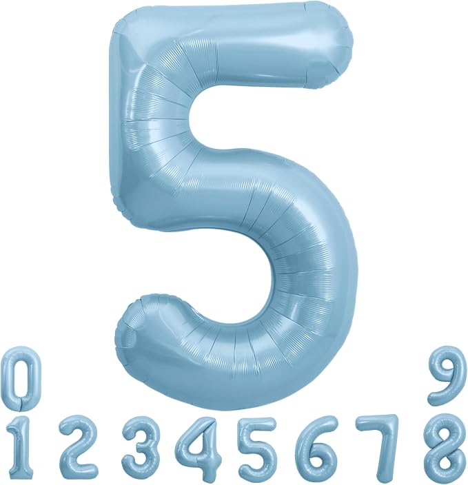 TONIFUL 40 Inch Pastel Blue Number 5 Foil Balloon Large Mylar Foil Digit 5 by TONIFUL