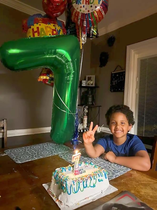 Green Number 7 Balloon 40 Inch, 7th Birthday Party Decorations Men Women | Foil - Image 2