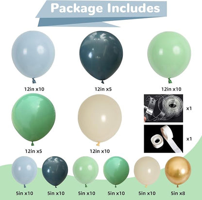HILAVO Dusty Blue Sage Green Balloon Arch Kit Slate Fog Blue Pastel Green White - Image 2