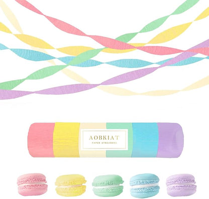AOBKIAT Crepe Paper Streamers Party Decorations, 6 Rolls Pastel Streamers | by aobkiat