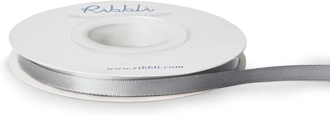 Ribbli Double Faced Silver Satin Ribbon, 1/4” x Continuous 25 Yards, Use by Ribbli