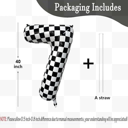 40 Inch Checkered Number Balloon 7 Black and White Number 7 Balloon Foil Helium - Image 2