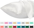 Lirex Satin Pillowcase for Hair and Skin, Super Soft and Cooling Similar to Silk, 2 Pack Standard Size 20"X 26" Pillow Cases with Envelope Closure, Gifts for Women Men, White