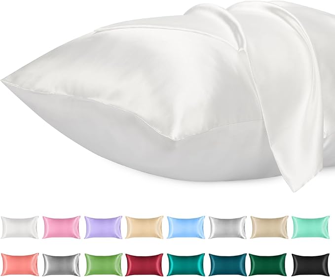 Lirex Satin Pillowcase for Hair and Skin, Super Soft and Cooling Similar to Silk, 2 Pack King Size 20"X 40" Pillow Cases with Envelope Closure, Gifts for Women Men, White