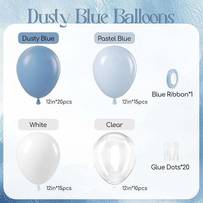 60pcs Dusty Blue Balloons 12inch - Image 2