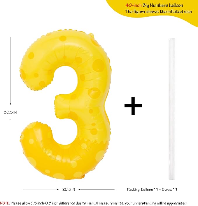 40in Yellow Polka Dot Number 3 Helium Foil Polyester Film Balloon Digital 3 | - Image 2