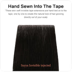 SUYYA Invisible Tape in Hair Extensions Human Hair Natural Black Seamless Injected Hand-Tied Pro Quality Virgin Human Hair 20PCS 50G/Pack Straight Tape Ins(18 inch #1B Off Black)