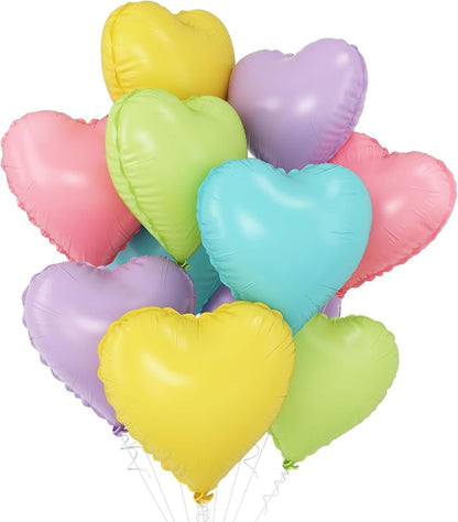 Pastel Colorful Heart Balloons, 18Inch Pink Blue Yellow Green Purple Helium by GRESATEK