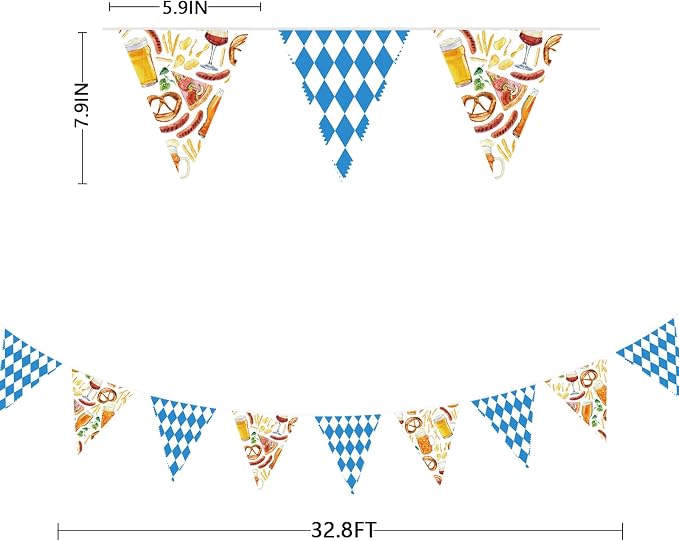 32Ft Oktoberfest Party Decorations Blue Plaid Triangle Flag Fabric Banner - Image 2