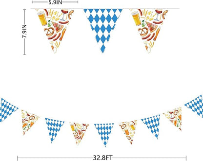 32Ft Oktoberfest Party Decorations Blue Plaid Triangle Flag Fabric Banner - Image 2