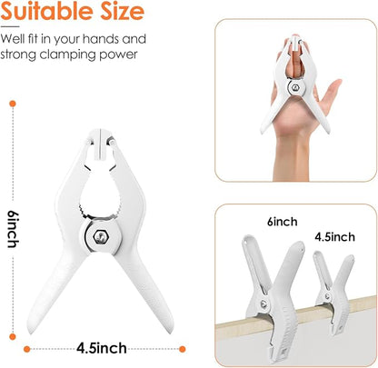 Spring Clamps Heavy Duty, 6in Plastic Backdrop Clips, 6 Pack White | Strong - Image 2