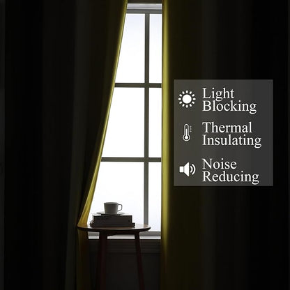 Yellow and Brown Blackout Curtains, Full Light Blocking Gradient Grommet Drapes - Image 3
