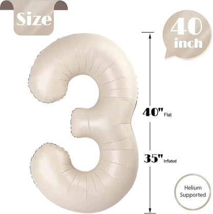 Cream Number 3 Balloon 40 Inch, 3rd Birthday Party Decorations Men Women | Foil - Image 5