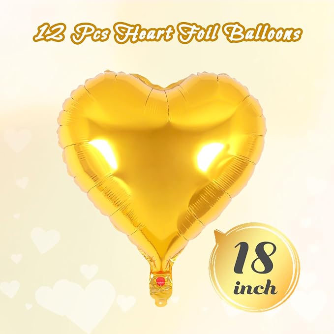 12 Pcs Gold Heart Balloons, 18 Inch Heart Foil Balloons Love Balloon Valentine - Image 2