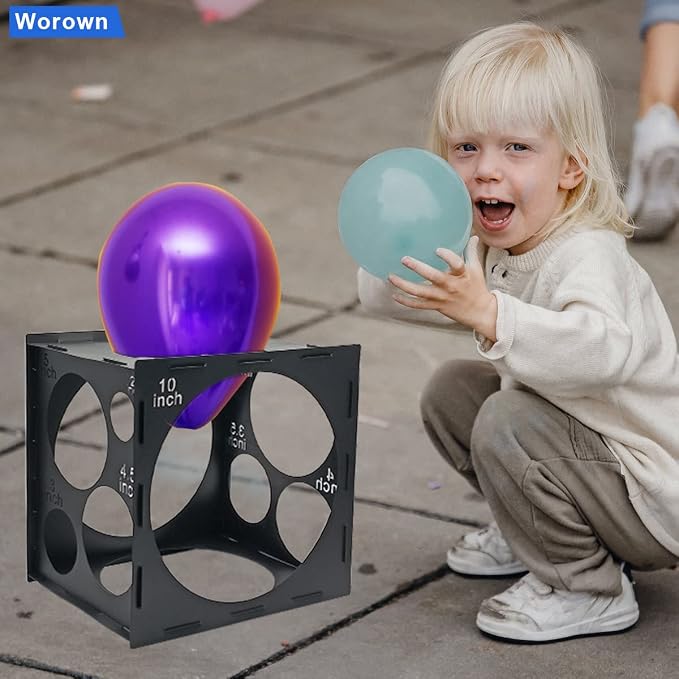 Worown 11 Holes Collapsible Black Plastic Balloon Sizer Box, Balloons Sizer Cube - Image 4
