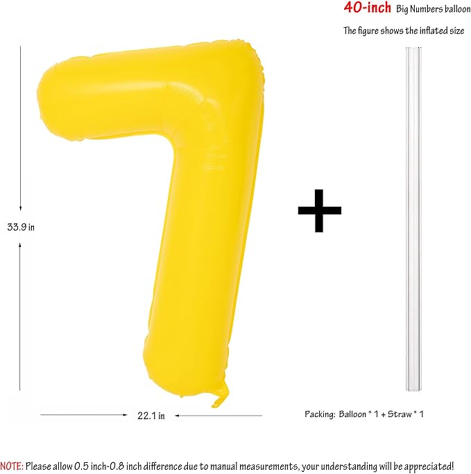 40 Inch Yellow Number 7 Foil Balloon Lemon Yellow Digital 7 Balloon | - Image 2