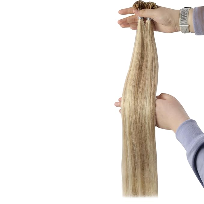 YoungSee U Tip Hair Extensions Blonde Highlight Remy Human Hair Utips Extensions Blonde U Tips Hair Extension Human Hair Highlight Ktip Hair Extension for Women Hot Fusion 20In 1G/S 50G