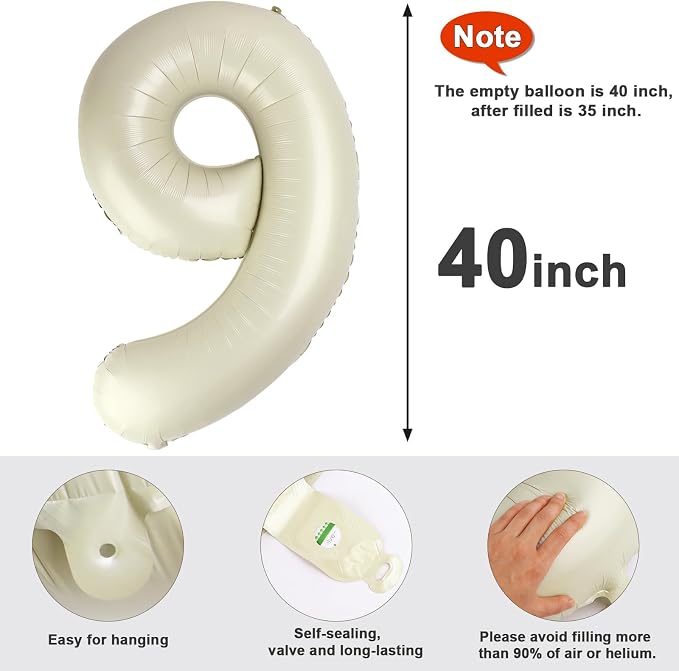 9 Balloon Number 40 Inch Cream Balloons - Image 5