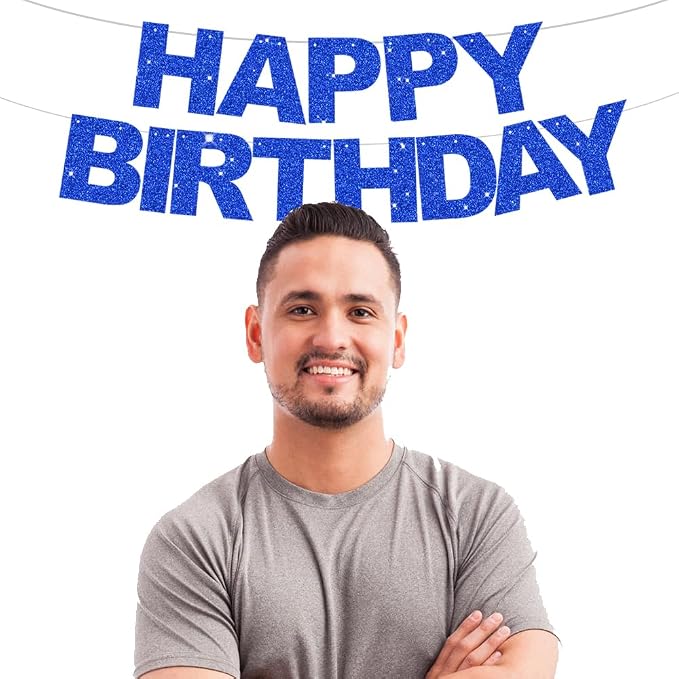 BEISHIDA Pre-Strung Glitter Blue Happy Birthday Banner Party Sign Decor | NO DIY - Image 5