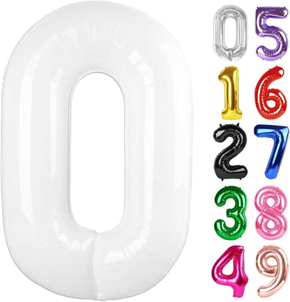 White Number 0 Balloon 40 Inch, 0th Birthday Party Decorations Men Women | Foil by IWERP