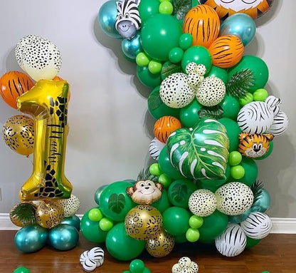 Jungle Safari Balloons, 12 Inch Dark Metallic Green Gold Confetti Deer Paw - Image 7