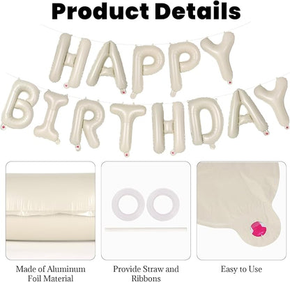 65 Pcs Cream Happy Birthday Balloons, 2 Sets A-Z Cream Letters Foil Balloons - Image 5