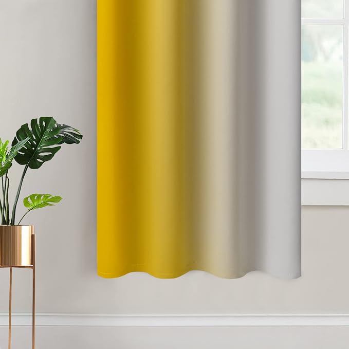 Yakamok Ombre Curtains Yellow and Greyish White - Image 4