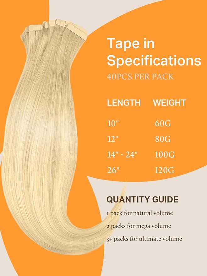 DOORES Tape in Hair Extensions, Drity Blonde Mixed Platinum Blonde 40pcs 100g 14 Inch, Real Human Hair, Seamless Straight