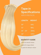 DOORES Tape in Hair Extensions, Drity Blonde Mixed Platinum Blonde 40pcs 100g 14 Inch, Real Human Hair, Seamless Straight