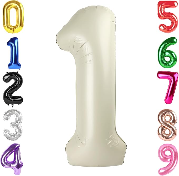 40 Inch Cream Number 1 Balloon Birthday Party Decorations by Hadoife