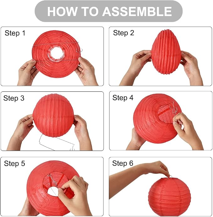BEISHIDA 8 Inch Red Paper Lanterns 6 Packs Hanging Round Chinese Lantern | - Image 3