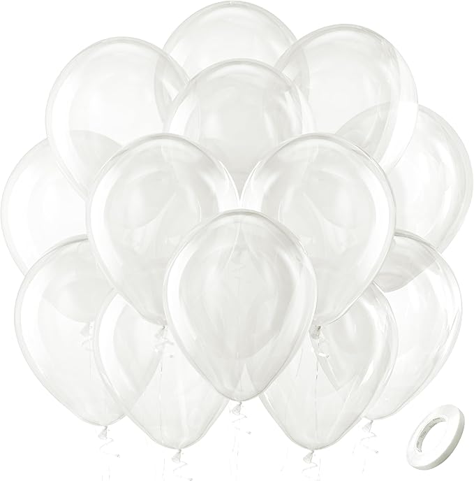 Bezente Clear Balloons Latex Round Helium Party Balloons 100 Pack 12 inch | by Bezente