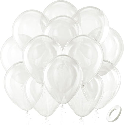 Bezente Clear Balloons Latex Round Helium Party Balloons 100 Pack 12 inch | by Bezente