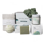 Natural Amor Green Spa Gift Set for Women, Peppermint Forest Bath Gift for her,5pc Bath & Body Gift Including Soap Bar, Candle, Bath Bomb