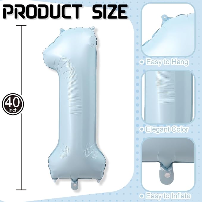 40 Inch 10 Balloon Number, Large Pastel Matte Baby Blue Foil Number 10 Balloons - Image 2