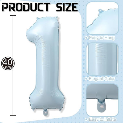 40 Inch 10 Balloon Number, Large Pastel Matte Baby Blue Foil Number 10 Balloons - Image 2