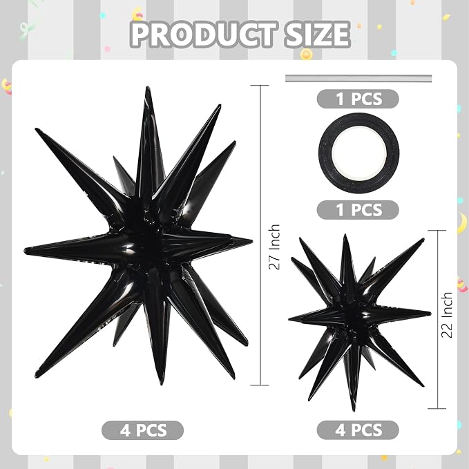 TONIFUL 8 Pcs Explosion Star Balloons Black Foil Balloon Party Decorations | 2 - Image 2