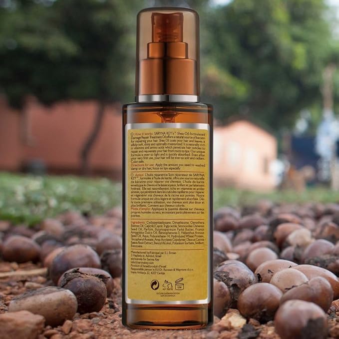 Saryna Key Hair Oil for Damage Repair - Pure African Shea Butter with Keratin & Vitamin E for Hair Treatment - Frizz Control & Split End Repair Hair Serum - Moisturizes, Shines, Softens (50ml/1.87oz)