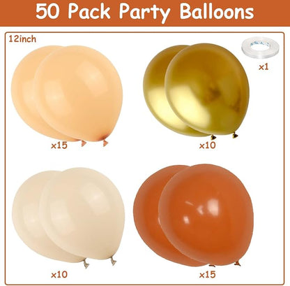Fall Balloons Orange Gold, Burnt Orange Sand White Beige Blush Party Balloon - Image 2