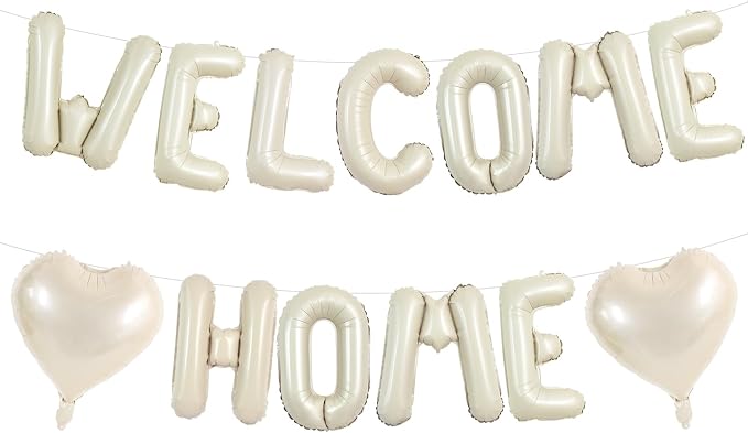 TONIFUL 16 Inch Cream White WELCOME HOME Foil Letter Balloons Banner Decor | by TONIFUL