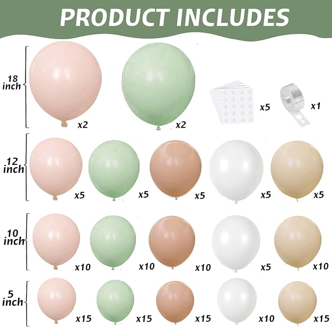 Dusty Green Pink Balloons Arch Kit, Party | Mist Fog Green Light Pink Nude Sand - Image 2