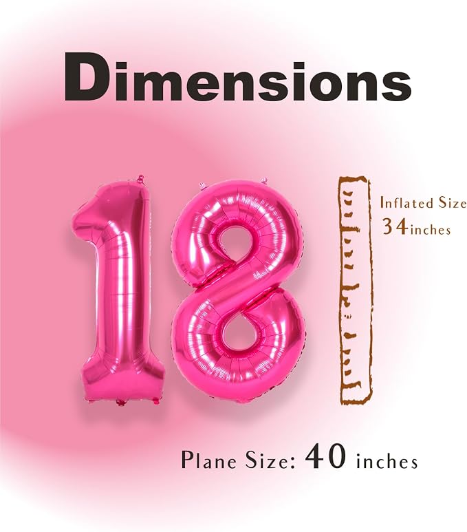 SUWEN 40 Inch Hot Pink Large 18 Number Balloons Big Foil Helium Number Balloons - Image 5