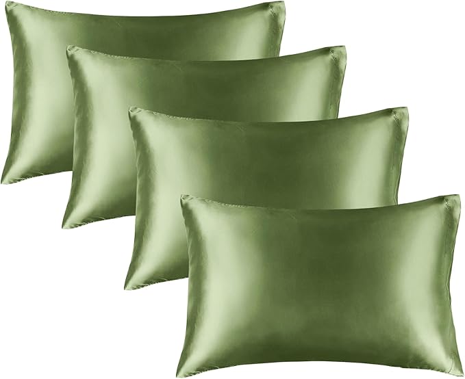 BEDELITE Satin Pillowcase for Hair and Skin, Super Soft Similar to Silk Pillow Cases 4 Pack with Envelope Closure, Cooling Pillowcases for Women Men (20"x26" Standard Size, Cedar Green)