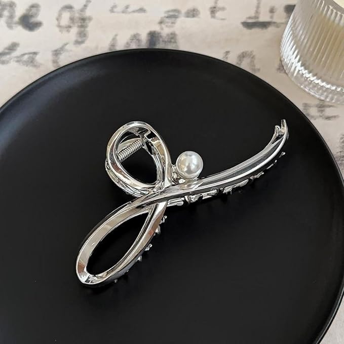 Metal Bow Hair Claw Clips Large Bow Hair Clips Silver Bowknot Jaw Clip for Thin Thick Hair Strong Hold Nonslip Stylish Hair Accessories for Women Girls