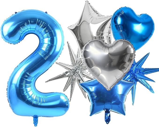 TONIFUL 2nd Birthday Balloons Kit 40 Inch Blue Large Number 2 Foil Balloon | by TONIFUL